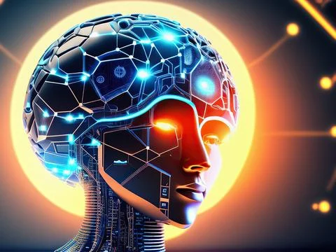 Artificial intelligence. AI Learning and Artificial Intelligence Concept. B.. Illustrazione stock