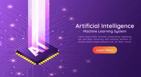 Artificial Intelligence AI with light pillar on computer circuit board Stock Illustration