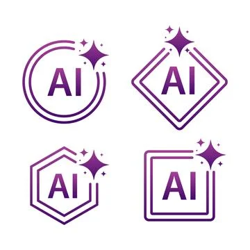 Artificial intelligence AI logos set purple gradient designs Stock Illustration