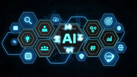 Artificial intelligence (AI), machine learning and modern computer technologi Stock Footage 153096896
