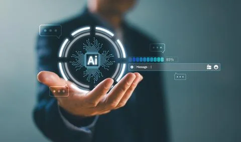 Artificial Intelligence Ai network concept. Chatbot chat with robot Ai tech w 写真素材