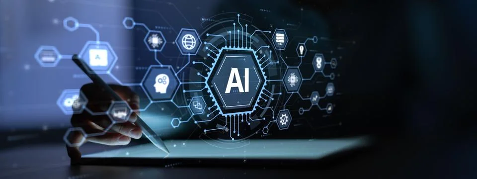 Artificial Intelligence AI Neural Network System with Digital Interface and I Stockfoto's