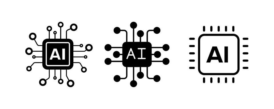 Artificial intelligence AI processor chip icon.AI Processor circuit vector set イラスト素材
