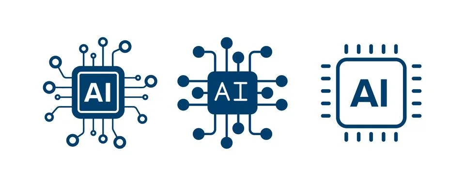 Artificial intelligence AI processor chip icon set vector Stock-Illustration