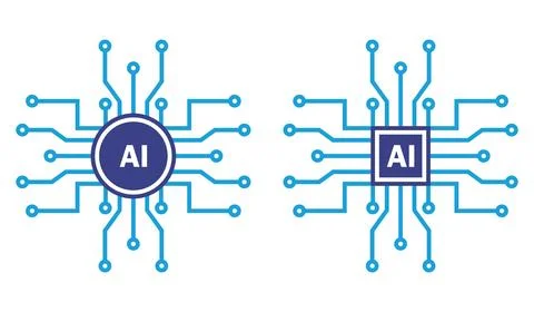 Artificial intelligence AI processor chip icon set. Digital technology Stock Illustration