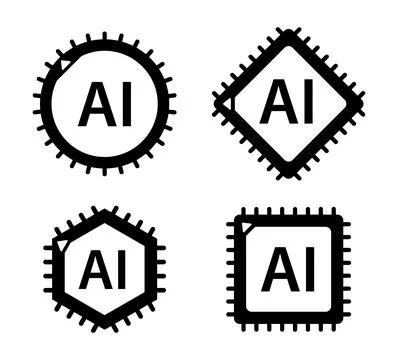 Artificial intelligence AI processor chip technology icons Stock Illustration