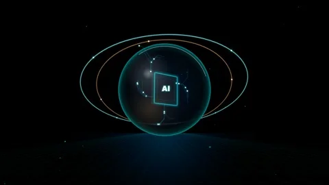 Artificial intelligence ai processor core rotating in digital sphere Video stock 345181340