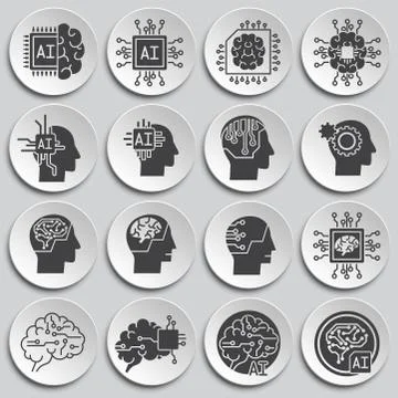 Artificial Intelligence Ai related icons set on background for graphic and web Stock Illustration