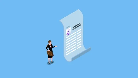 Artificial Intelligence AI replacement on human workforce cartoon animation.. Stock Footage 248515358