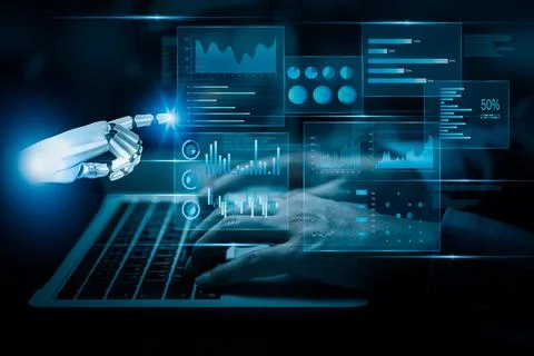 Artificial intelligence AI research of robot and cyborg development busines.. Stock Photos