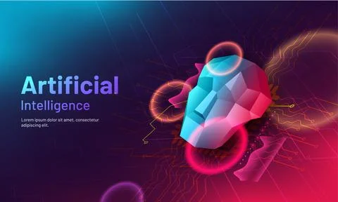 Artificial Intelligence (AI) responsive web template design, lowpoly humano.. Stock Illustration
