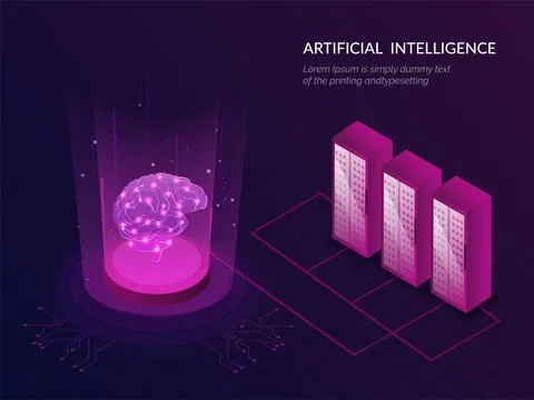 Artificial Intelligence (AI) responsive web template isometric illustration.. Stock Illustration