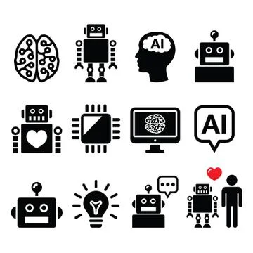 Artificial Intelligence (AI), robot icons set Illustrazione stock