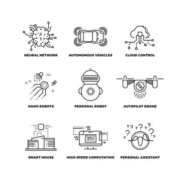 Artificial intelligence ai robot vector thin line icons イラスト素材