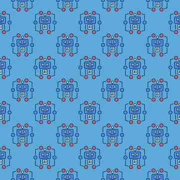 Artificial Intelligence AI Robot vector colored seamless pattern Stock Illustration