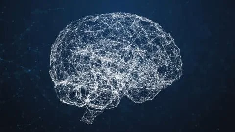 Artificial intelligence ( AI), Rotating human brain animation, modern computer Illustrazione stock
