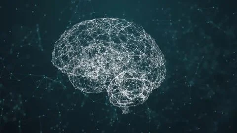 Artificial intelligence ( AI), Rotating human brain animation, modern computer Illustrazione stock