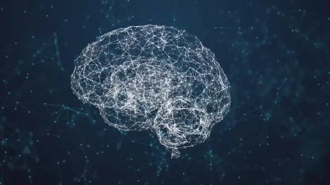 Artificial intelligence ( AI), Rotating human brain animation, modern computer Stock Illustration