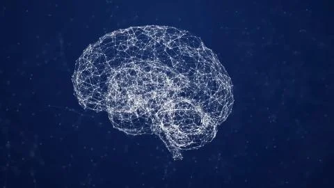 Artificial intelligence ( AI), Rotating human brain animation, modern computer Illustrazione stock