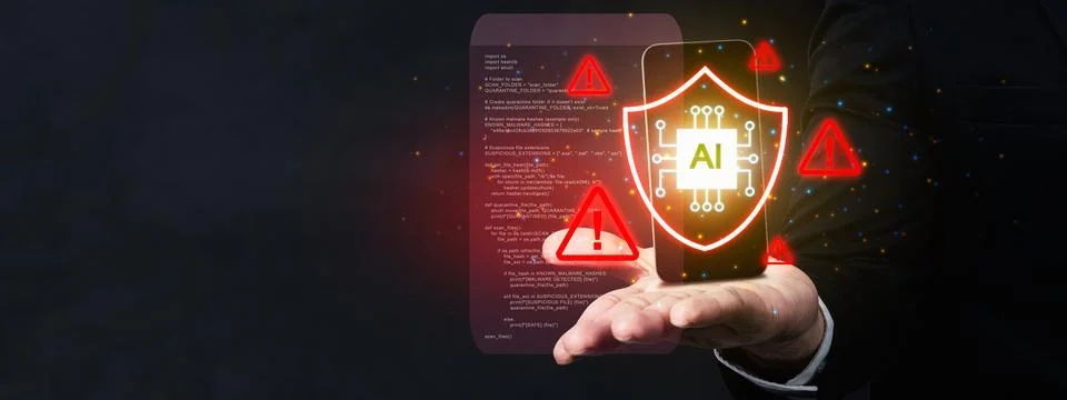 Artificial intelligence AI security system displayed on a mobile phone held.. Stock Photos