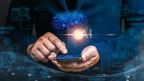 Artificial intelligence, ai on smartphone. Artificial intelligence AI, mach.. Foto stock