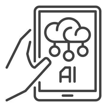 Artificial Intelligence AI Smartphone in Hand vector outline icon or symbol Stock Illustration