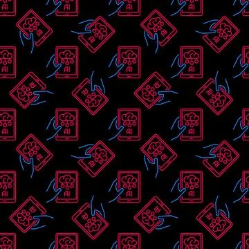 Artificial Intelligence AI Smartphone in Hand vector outline dark Seamless .. Stock Illustration