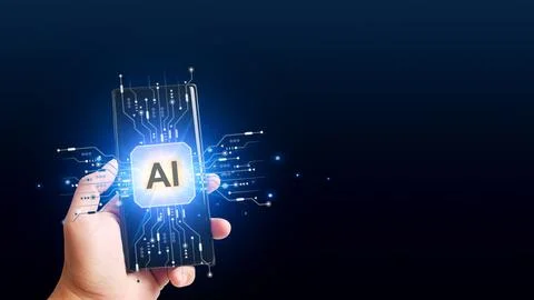Artificial intelligence AI, smartphone machine learning Stock Photos