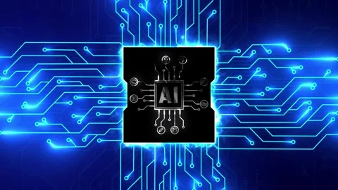 Artificial Intelligence AI Symbol on Futuristic Circuit Board – Perfect for Stock Footage 309615393