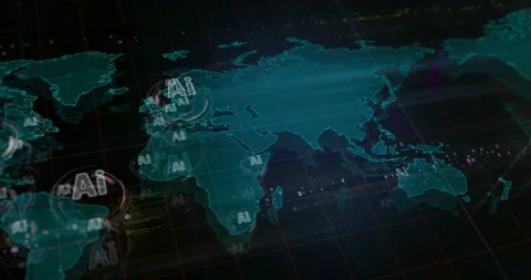 Artificial intelligence AI symbol on world map Stock Footage 283909828