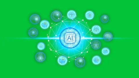 Artificial Intelligence (AI) technology icon over the Network connection on a Foto stock