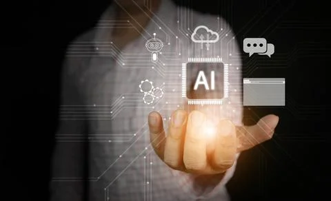 Artificial Intelligence. AI technology. A man uses Ai tech while virtual gr.. 写真素材