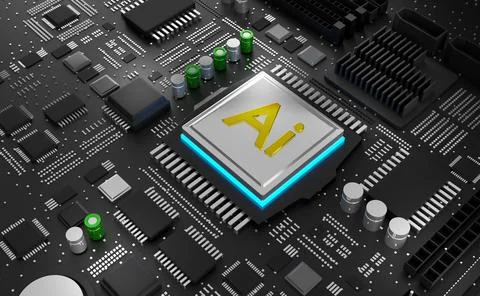 Artificial Intelligence Ai Technology Processor - 3D Illustration Render Stock Illustration