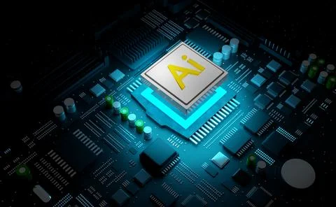 Artificial Intelligence Ai Technology Processor with Glow - 3D Illustration.. Stock Illustration