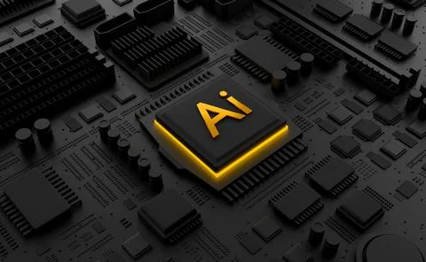 Artificial Intelligence Ai Technology Processor with Light - 3D Illustratio.. Illustrazione stock