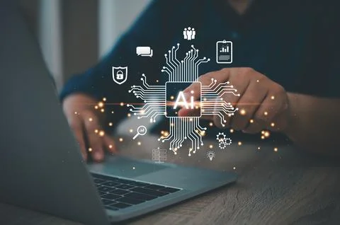 Artificial intelligence AI technology,man using chat with AI management and.. Stock Photos