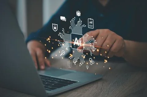 Artificial intelligence AI technology,man using chat with AI management and.. Stock Photos