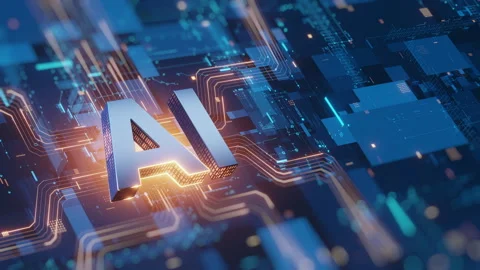 Artificial Intelligence AI Text on Futuristic Circuit Board Background Stock Footage 320769645