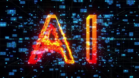 Artificial Intelligence, AI title in fire. Technology big Data Network Abstract Stock Footage 277384979