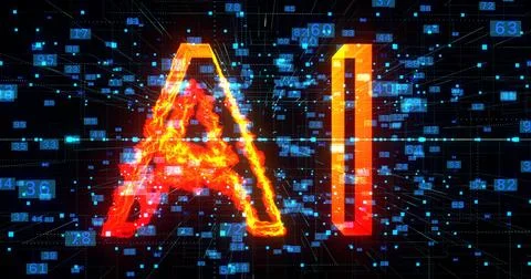 Artificial Intelligence, AI title in fire. Technology big Data Network Abstract イラスト素材