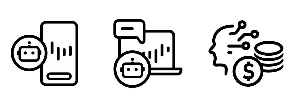 Artificial intelligence AI trading icon set robot assistant on smartphone Stock Illustration