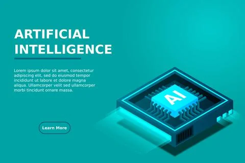 Artificial intelligence, AI web banner, isometric cloud computing concept, da Stock Illustration