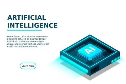 Artificial intelligence, AI web banner, isometric cloud computing concept, da Stock Illustration