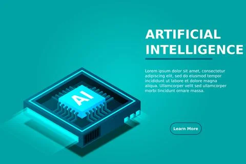 Artificial intelligence, AI web banner, isometric cloud computing concept, da Stock Illustration