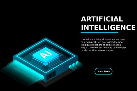 Artificial intelligence, AI web banner, isometric cloud computing concept, da Stock Illustration