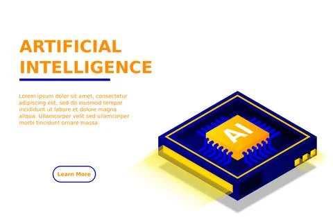 Artificial intelligence, AI web banner, isometric cloud computing concept, da Stock Illustration