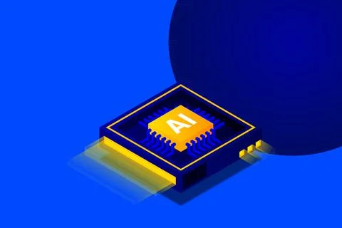 Artificial intelligence, AI web banner, isometric cloud computing concept, da Illustrazione stock