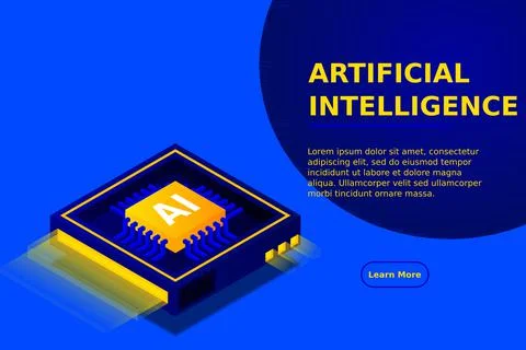 Artificial intelligence, AI web banner, isometric cloud computing concept, da Illustrazione stock