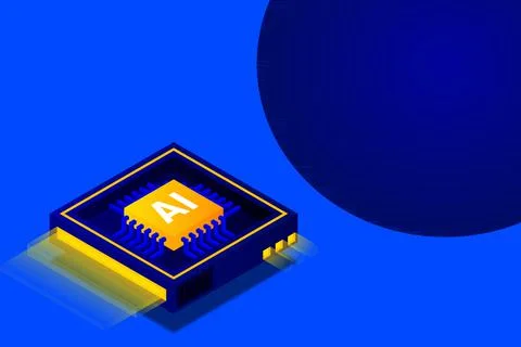 Artificial intelligence, AI web banner, isometric cloud computing concept, da Stock Illustration