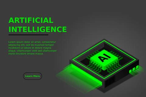 Artificial intelligence, AI web banner, isometric cloud computing concept, da Stock Illustration